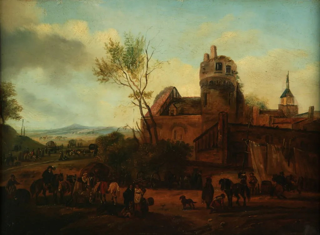 Landscape with camp, by Unknown, unspecified