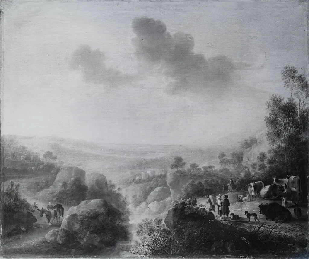 Landscape with Cattle by a Brook, by Unknown, unspecified, 1648