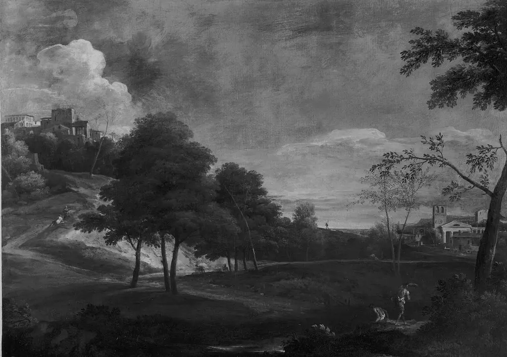 Landscape with Figures and Buildings, by Unknown