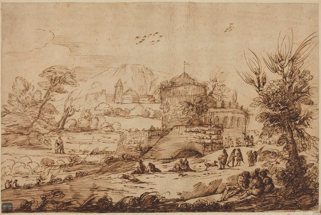 Landscape with Fortress and River, by Unknown, ink, 1701