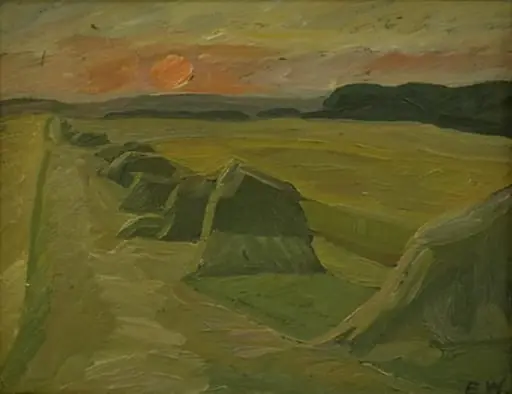 Landscape with Haystacks, by Unknown