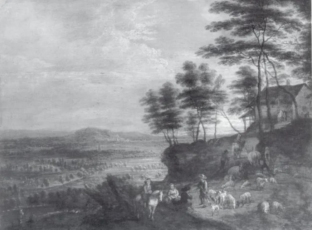 Landscape with Herd of Cattle before a Panoramic View, by Unknown, oil, 1665
