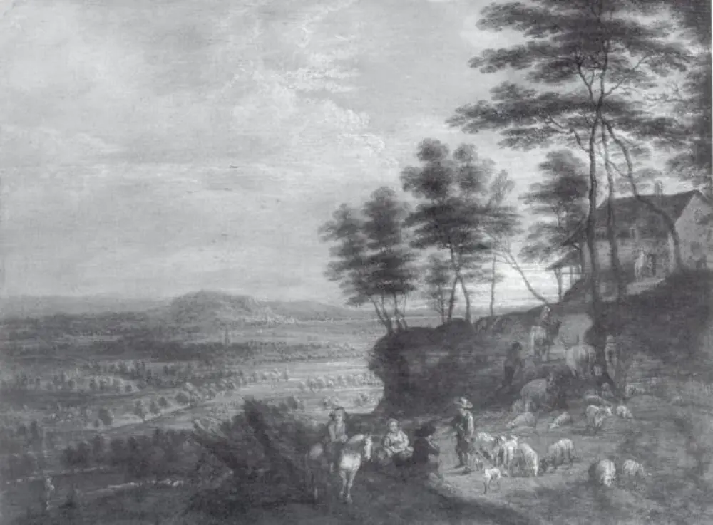 Landscape with Herd of Cattle before a Panoramic View, by Unknown