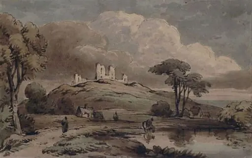Landscape with horse watering, by Unknown
