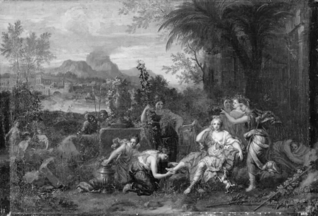 Landscape with Messalina's Wedding, by Unknown, unspecified, 1750