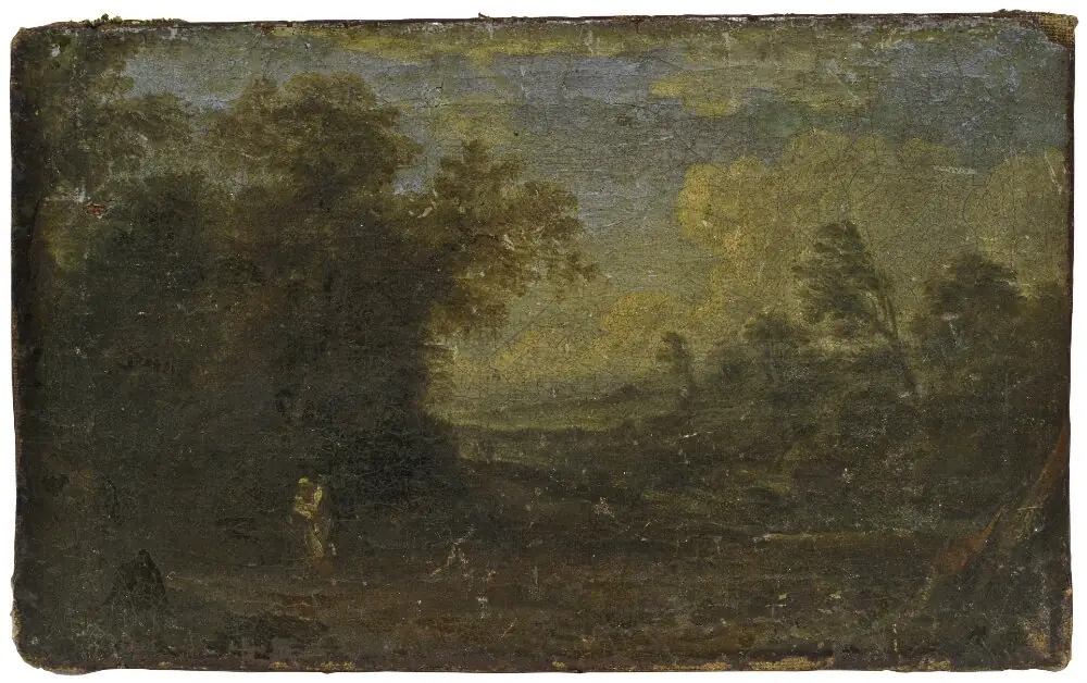 Landscape with rest on flight into Egypt, by Unknown