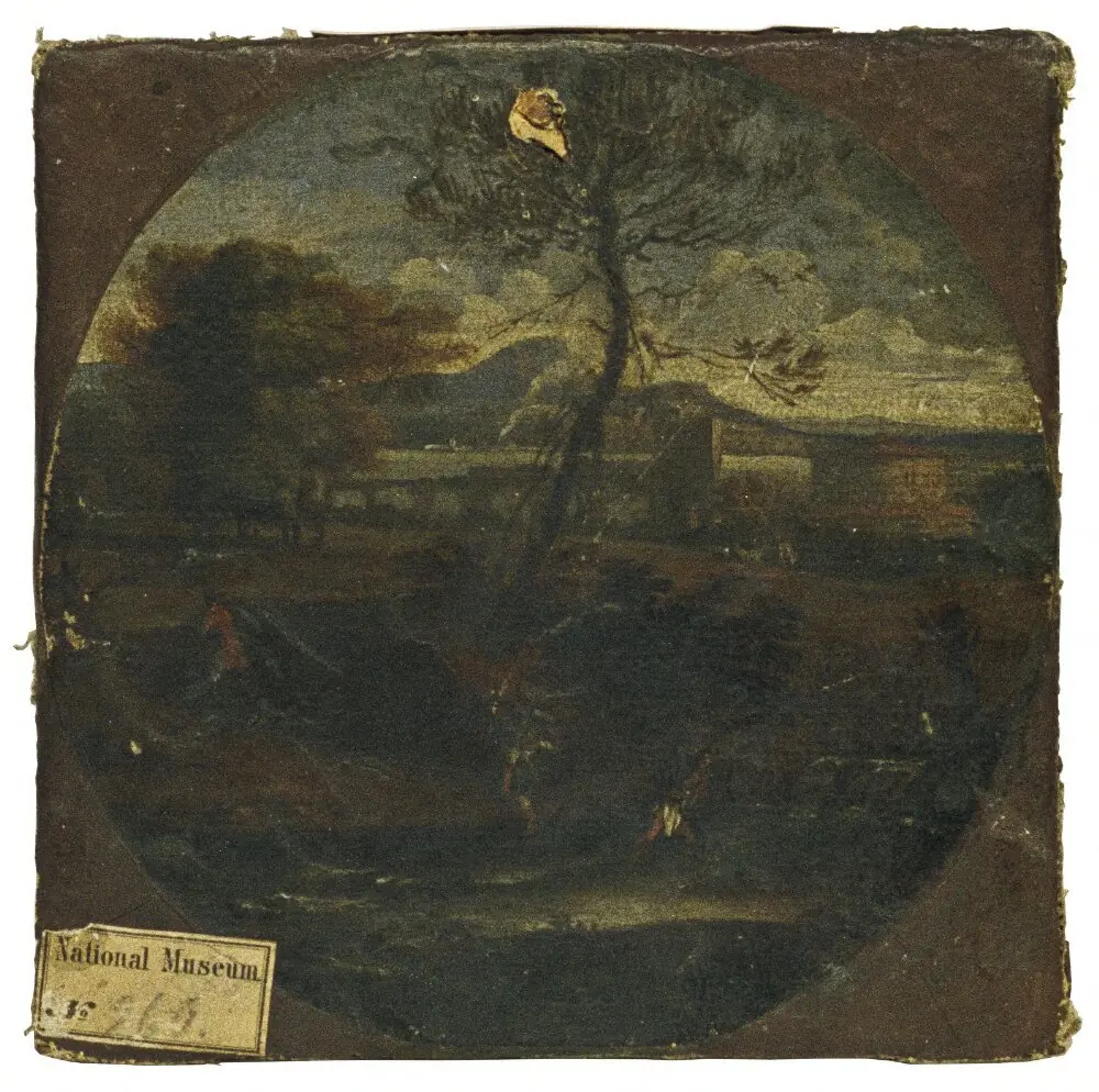 Landscape with rest on flight into Egypt, by Unknown
