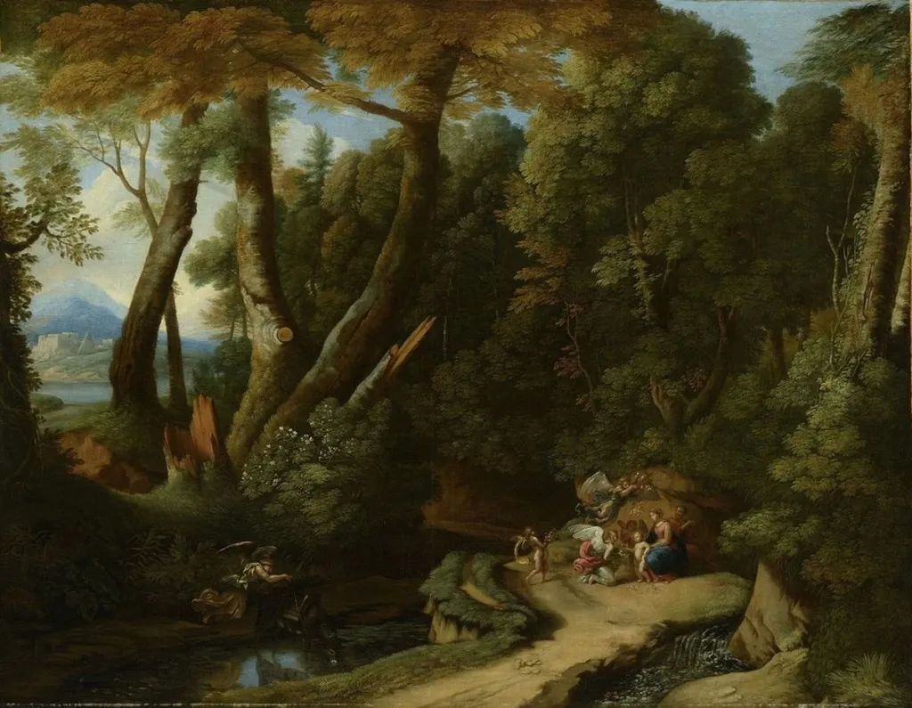 Landscape with the Flight into Egypt, by Unknown, oil, 1650