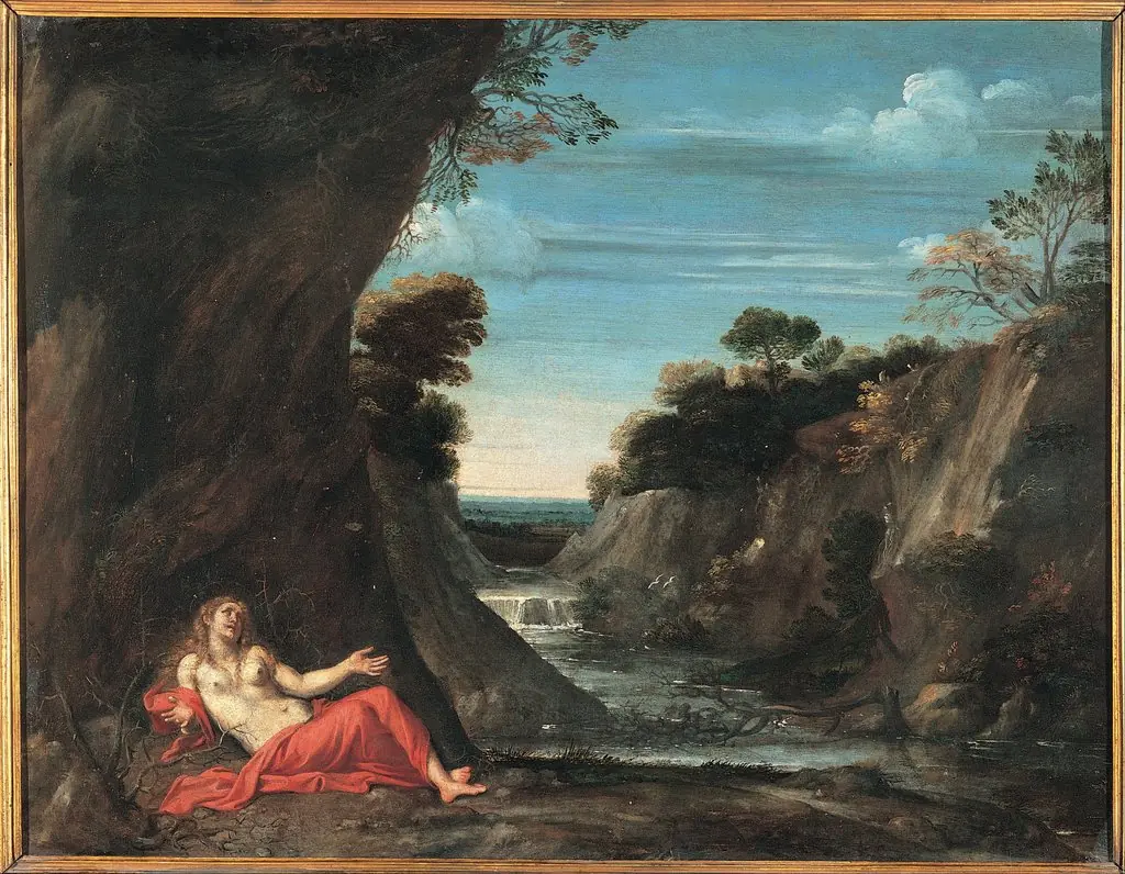 Landscape with the penitent Magdalene, by Unknown