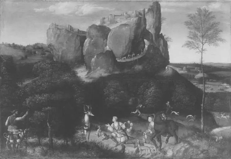 Landschaft mit dem hl. Hubertus, by Unknown, 1530
