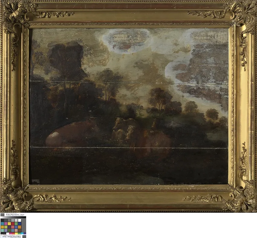 Landschap met koeien, by Unknown, oil, 1601