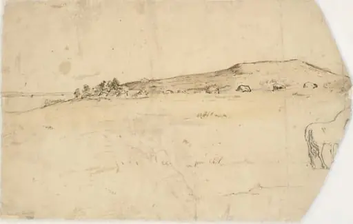 Landskab (fra Brandsø?) med kæmpehøje, by Unknown