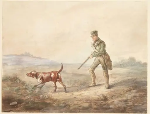 Landskab med en jæger og hans hund, by Unknown