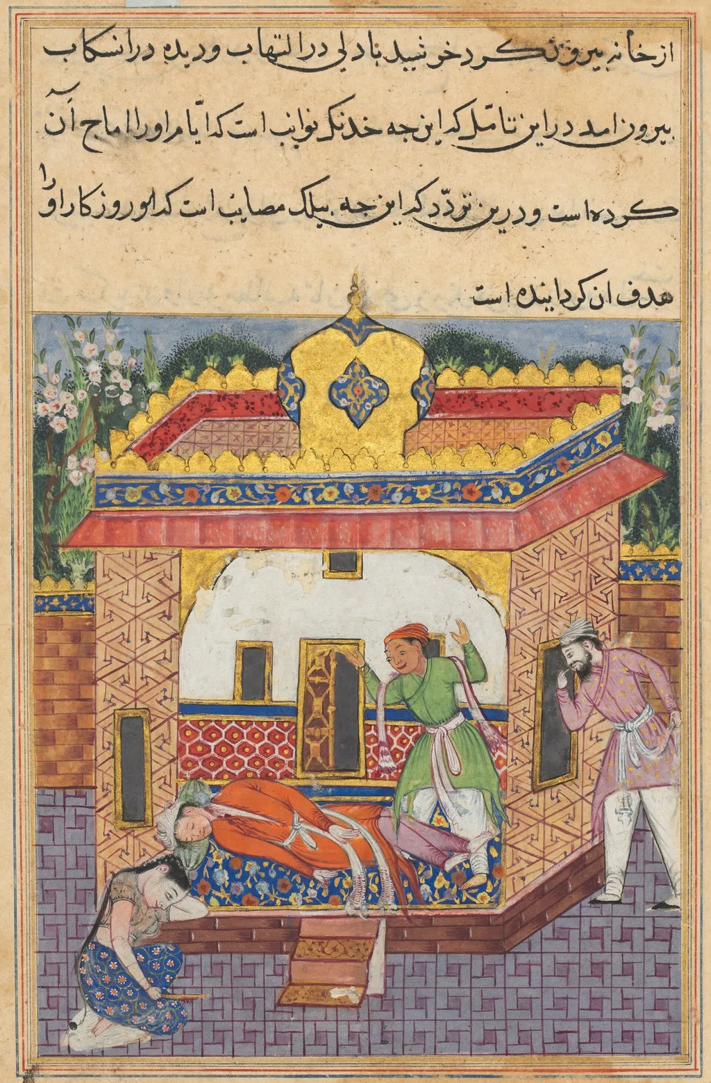 Latif, who has murdered his brother, falsely accuses Khurshid of the deed, from a Tuti-nama (Tales of a Parrot): Thirty-second Night, by Unknown, unspecified, 1560