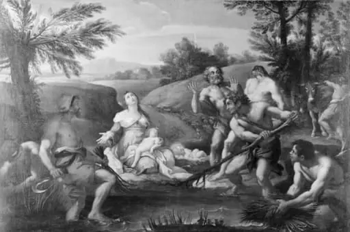 Latona forvandler Licias hyrder til frøer. Motiv fra Ovids "Metamorfoser", VI sang, by Unknown