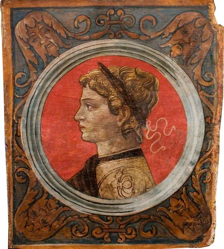 Laureated Bust of a Roman Emperor Facing Left (one of 29 painted panels from a frieze), by Unknown, unspecified, 1500