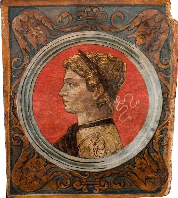 Laureated Bust of a Roman Emperor Facing Left (one of 29 painted panels from a frieze), by Unknown