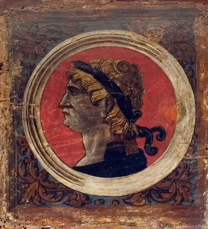Laureated Bust of a Roman Emperor Facing Left (one of 29 painted panels from a frieze), by Unknown, unspecified, 1500
