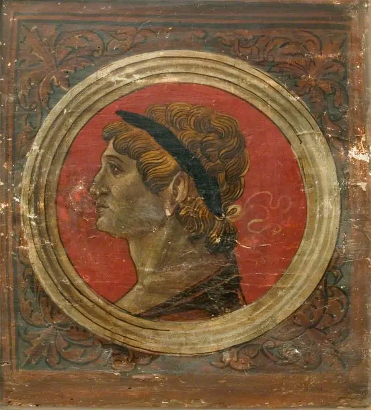 Laureated Bust of a Roman Emperor Facing Left (one of 29 painted panels from a frieze), by Unknown
