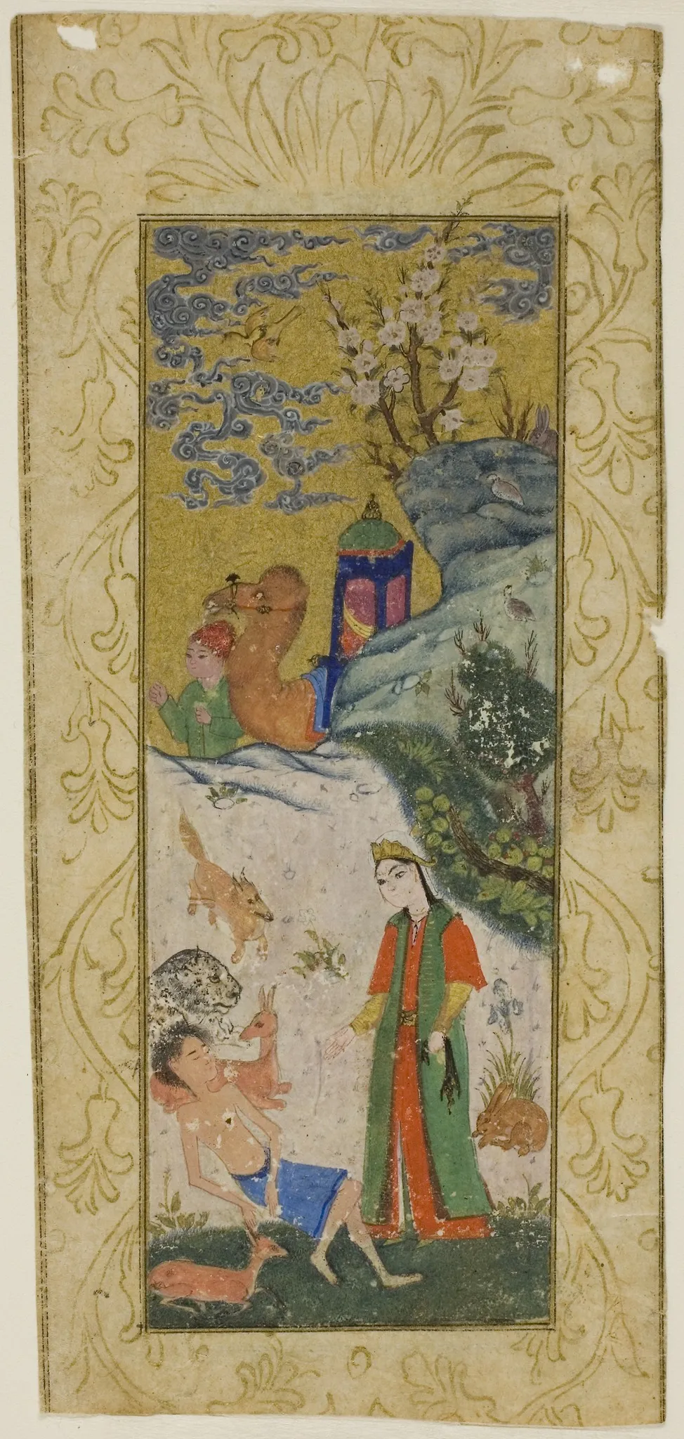 Layla Visiting Majnun in the Desert, page from a copy of the Khamsa of Nizami, by Unknown, unspecified, 1550