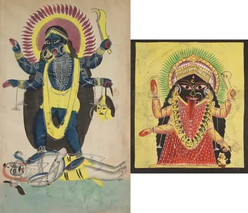 Leaf from a Kalighat album: Two Aspects of Kali, by Unknown