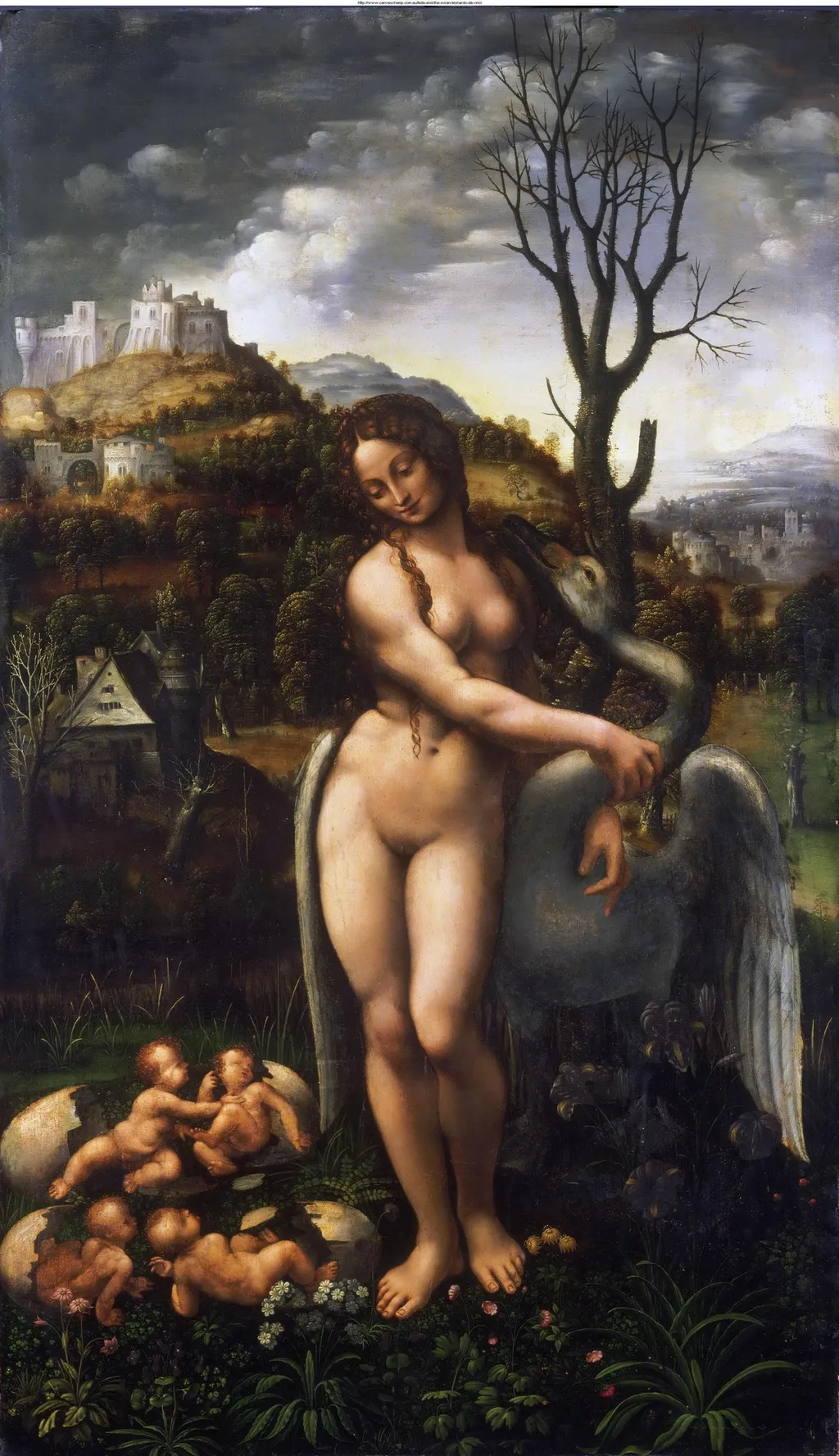 Leda and the Swan, by Unknown, oil, 1550