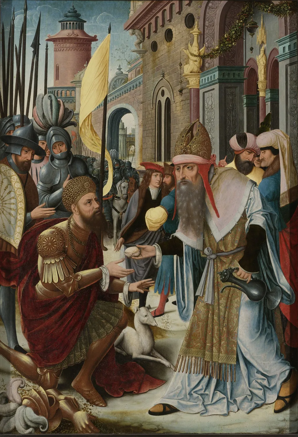 Left wing of an altarpiece with the meeting of Abraham and Melchizedek (inner wing) and Synagoga (outer wing), by Unknown, oil, 1515