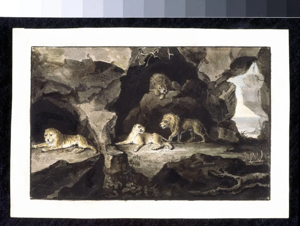 Lions and Lionesses, by Unknown, watercolor, 1810