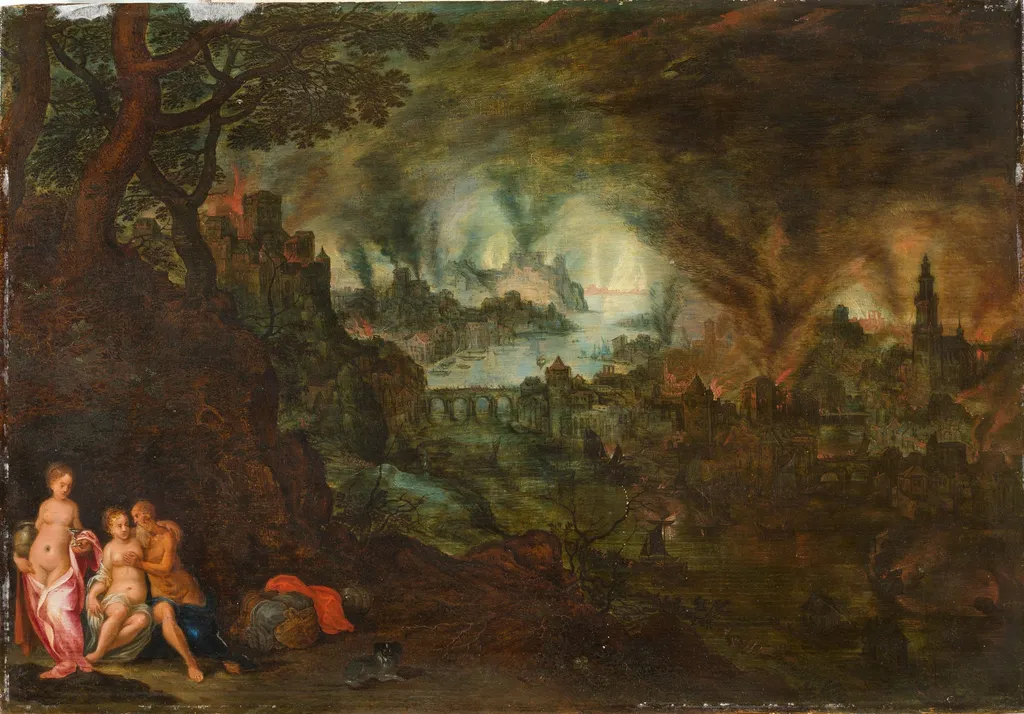 Lot und seine Töchter vor dem brennenden Sodom, by Unknown, 1850