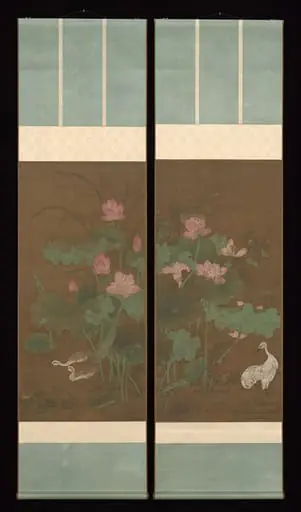 元   佚名   蓮花圖   對軸|Lotus and waterbirds, by Unknown, 1300