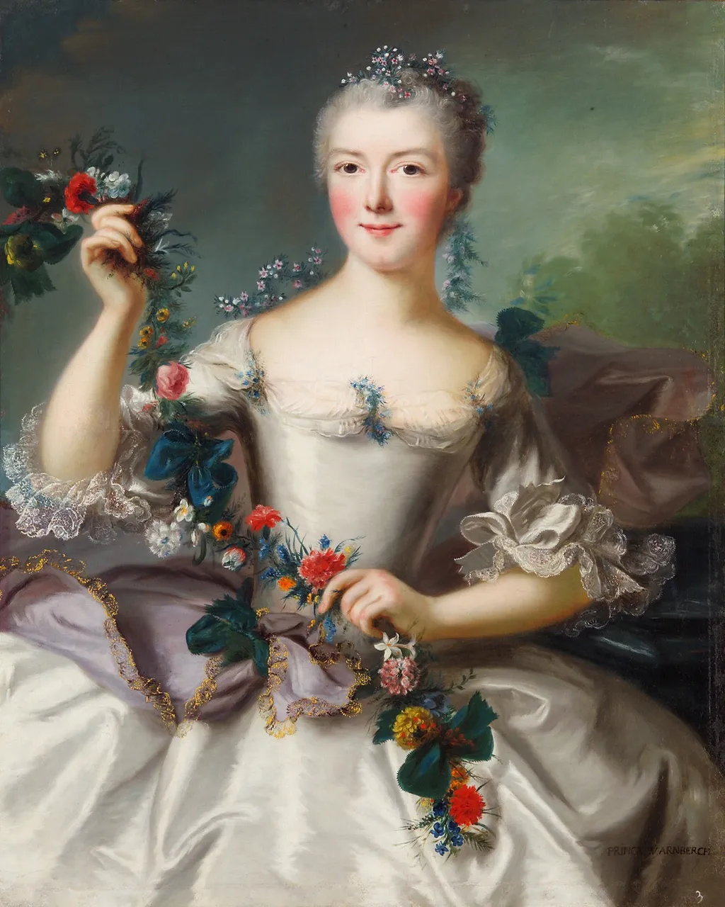 Louise Margarethe (1730-1820) Prinzessin Arenberg, Dreiviertelporträt, by Unknown, unspecified, 1748