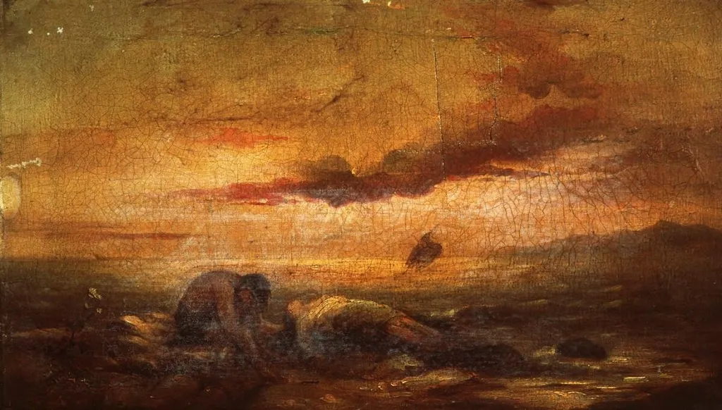 Lover laments the death of his beloved, by Unknown, oil, 1860