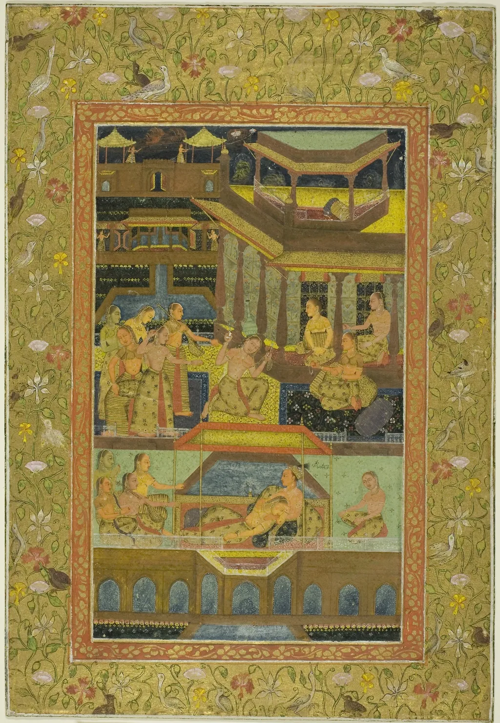 Lovers in a Zenana Garden at Night, by Unknown, unspecified, 1700