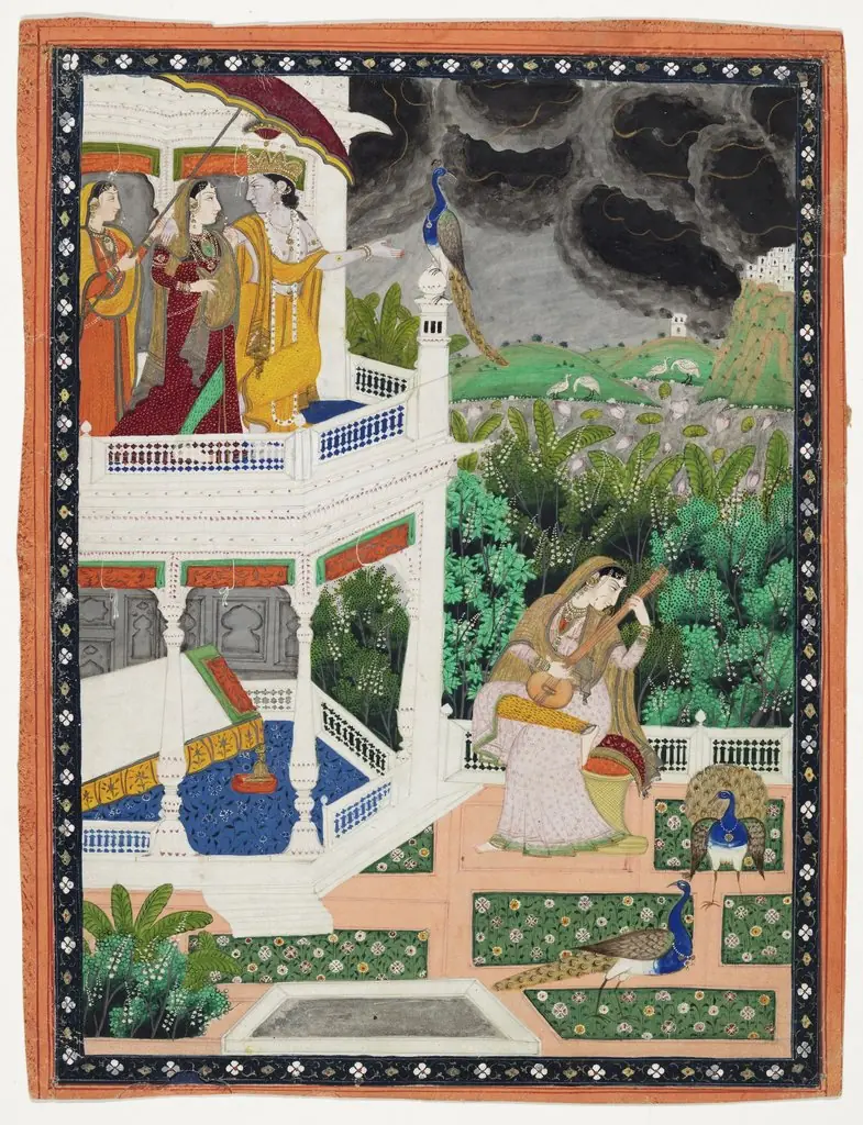 Lovers on a Balcony During Monsoon, by Unknown