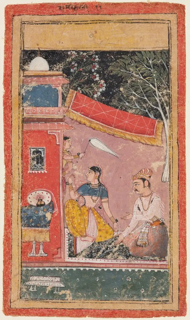 Lovers on a Terrace: Ramakali Ragini of Hindol, from a Bundi Ragamala, by Unknown