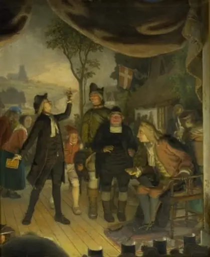 Ludvig Holberg Attending a Rehearsal of his Play Erasmus Montanus, Act IV, Scene 2, by Unknown