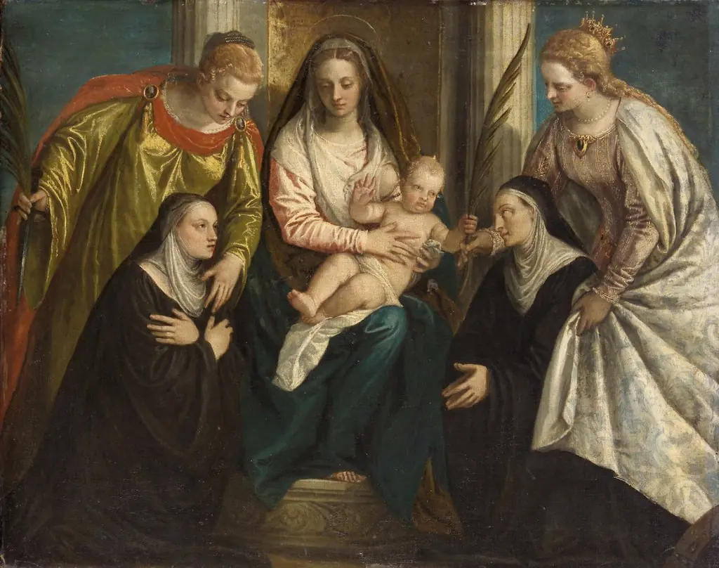 Madonna and Child with Saints Lucy and Catherine and 2 Nuns, by Unknown, 1590