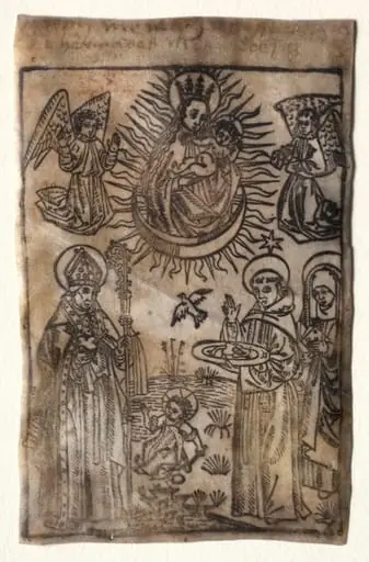 Madonna and Child with Three Members of the St. Augustine Order: Saints Augustine, Nicholas and Clara, by Unknown