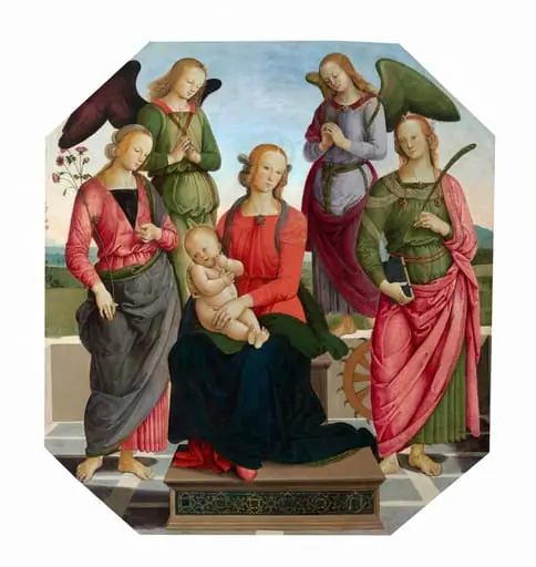 Madonna and Child with Two Angels, Saint Rose, and Saint Catherine of Alexandria, by Unknown