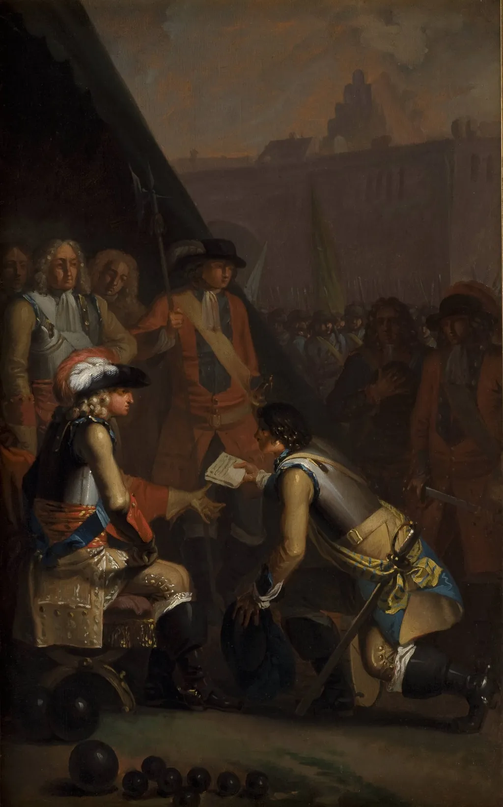 Magnus Stenbock Surrenders the Fortress of Tønningen to Frederik IV in 1714, by Unknown, 1785