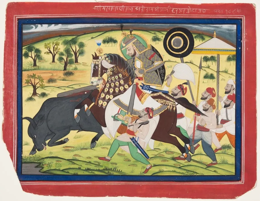 Maharao Ram Singh II of Kota (r. 1828–66) Hunting Buffalo, by Unknown, unspecified, 1832