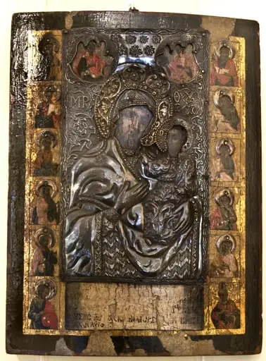 Maica Domnului cu Pruncul; Icoană ferecată, by Unknown