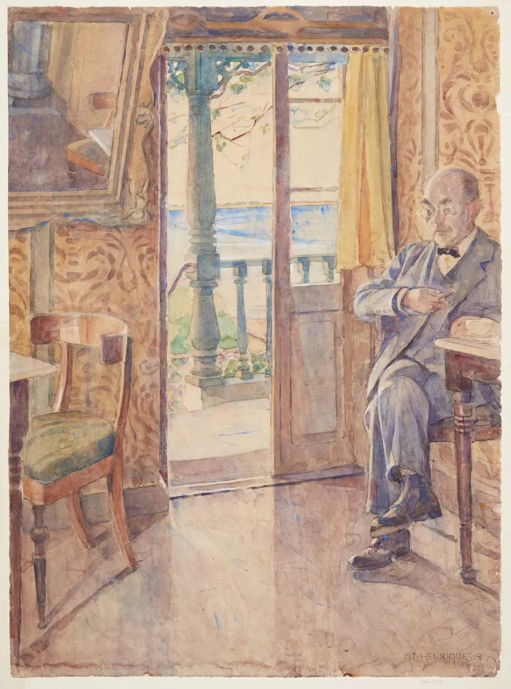Maleren Tom Petersen, siddende i en veranda, by Unknown, unspecified, 1919