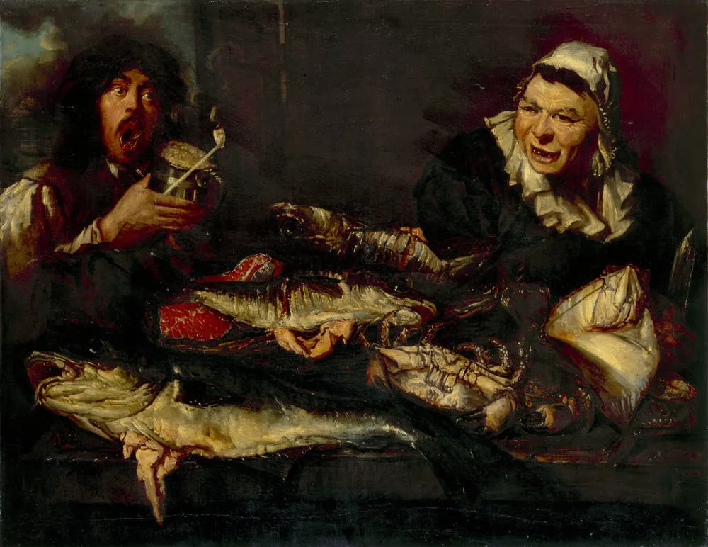 Malle Babbe and the Smoker, by Unknown, oil, 1674