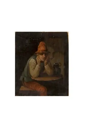 Man in a Red Hat Smoking a Pipe, by Unknown