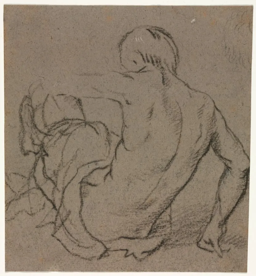 Man Seated on the Ground, Seen from Behind (recto), by Unknown, 1504