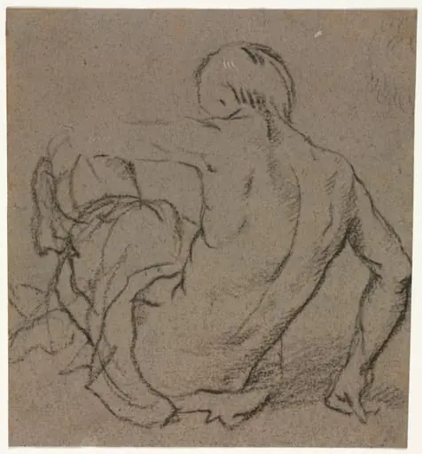 Man Seated on the Ground, Seen from Behind (recto), by Unknown