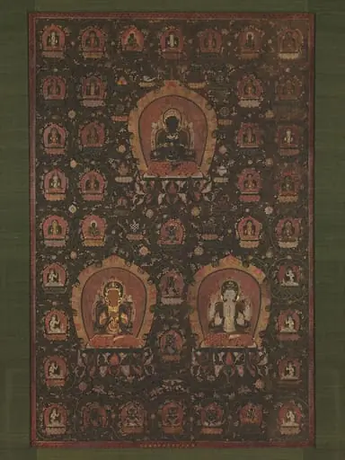明   佚名   釋教三尊曼陀羅圖   軸|Mandala of Vajradhara, Manjushri and Sadakshari -Lokeshvara, by Unknown, 1479