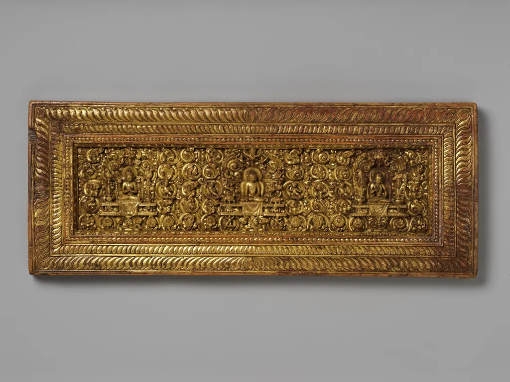 Manuscript Cover Interior with Mahasiddhas, Bodhisattvas, and Protectors, by Unknown, unspecified, 1392