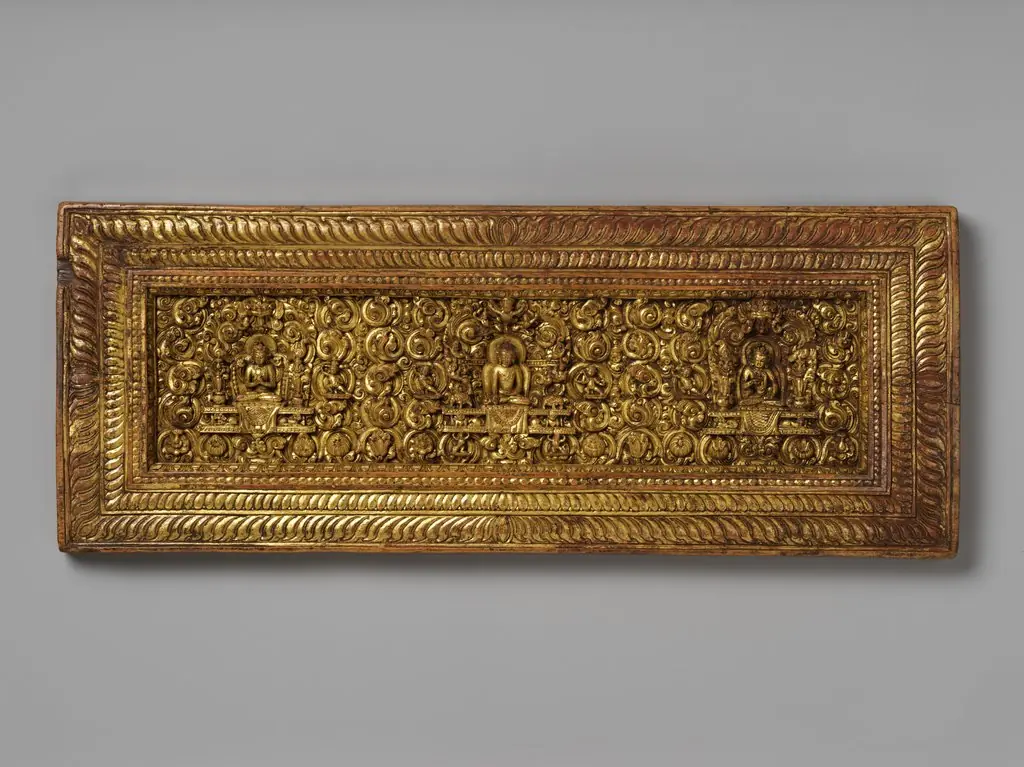 Manuscript Cover Interior with Mahasiddhas, Bodhisattvas, and Protectors, by Unknown
